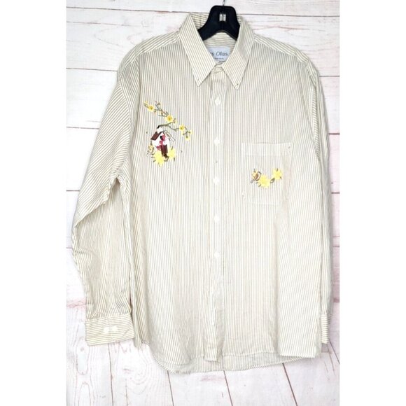 Las Olas Made in Korea Vintage Bird Floral Embroidered Gold Stud Button Up Shirt - Picture 4 of 12